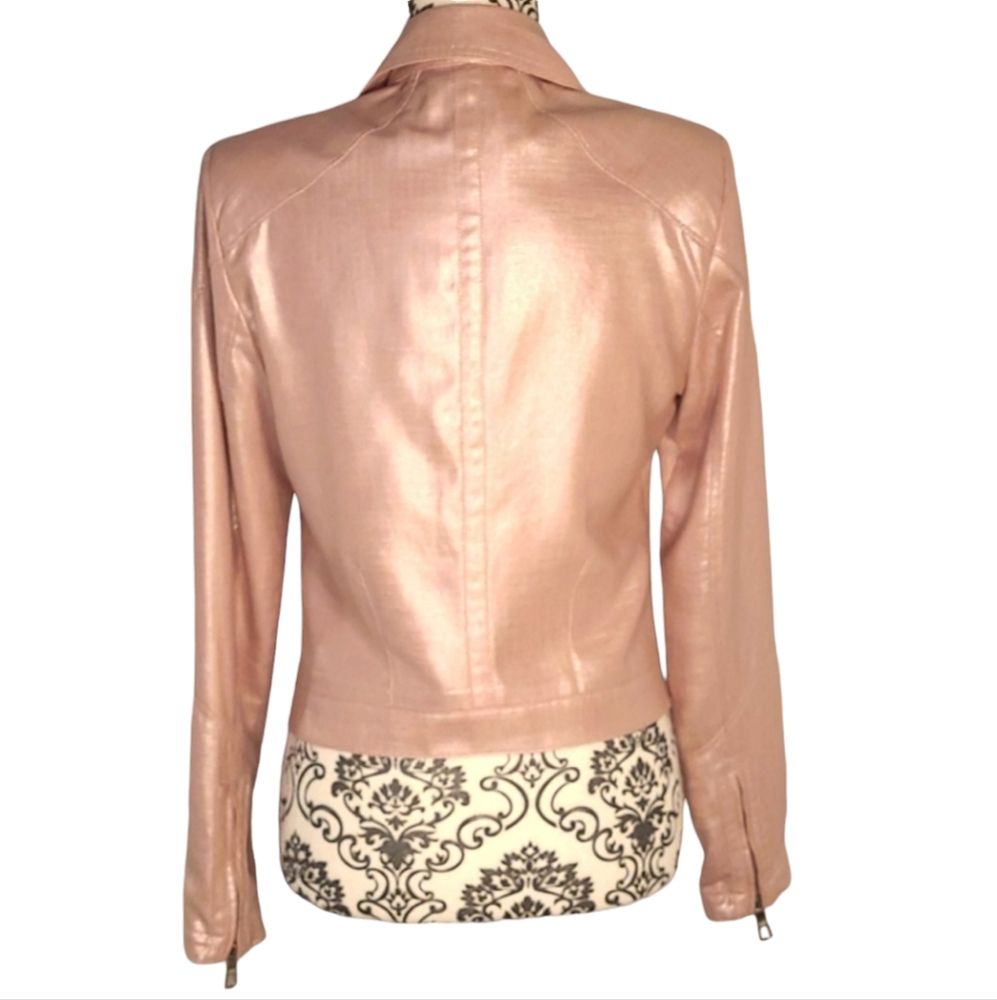 Guess - Moto Style Vintage Pink Shimmer Leather Jacket! - Picture 2 of 3